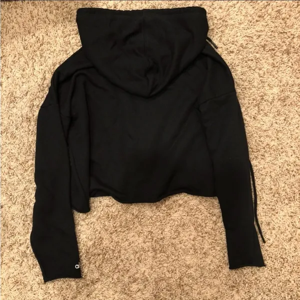 Alo Yoga Black Cropped Pullover Hoodie Top Small - Image 5