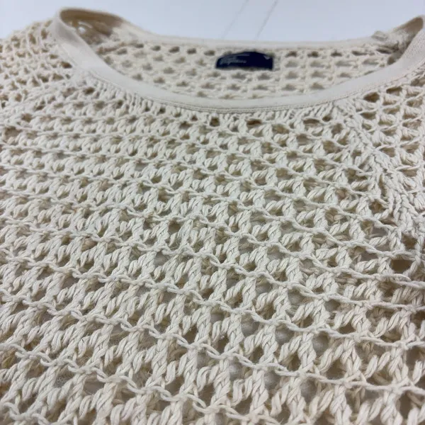 American Eagle Womens M Cream Open Knit Crochet Sweater Ramie Fish Net Boho - Image 2