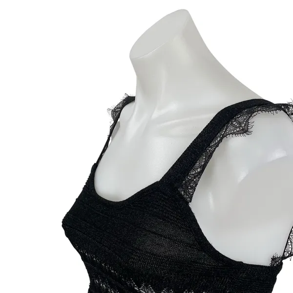 Zara Women's Black Floral Lace Fringe Knit Cami Camisole Tank Crop Top Size S - Image 3