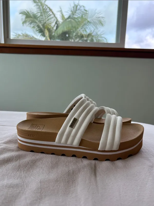 Reef Kaia 2-Bar Platform Slide Sandals White/Tan - Size 7 - Image 2