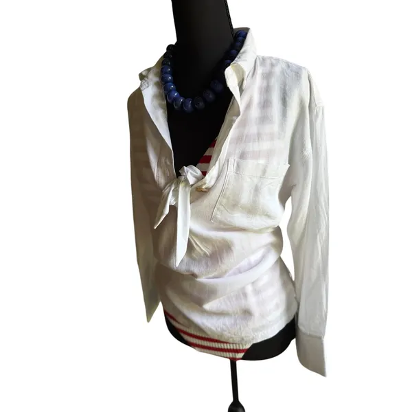Old Navy Linen Blend White Tunic Cover Up Shirt Small Coastal Beach Resort - Image 10