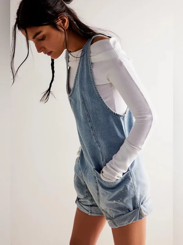 NWT Free People High Roller Denim Shortalls Size XS Bright Eyes Blue Overalls - Image 2