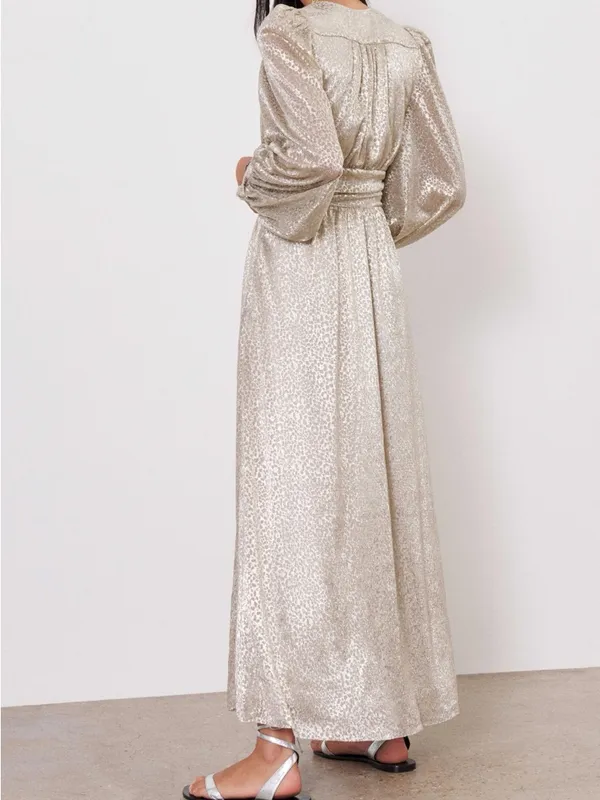 ba&sh Celie Metallic Dress in Gold - Image 13