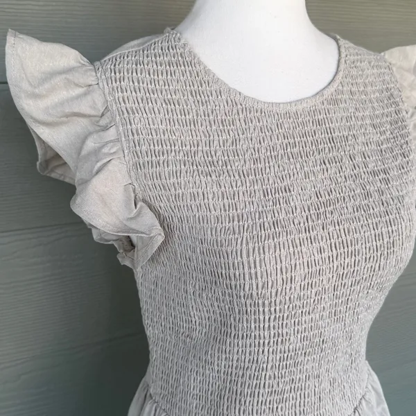 English Factory Beige Smocked Ruffle Sleeve Dress - Image 3
