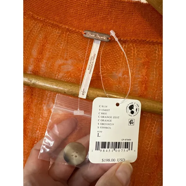 Free People Moon Sky Alpaca Cardigan Orange Zest Size L NWT‎ - Image 5