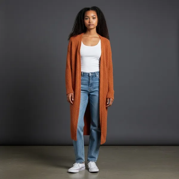 Andree by Unit Rust Orange Textured Long‎ Open Front Cardigan Sweater Size M - Image 2