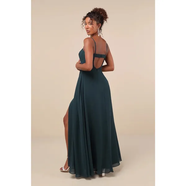 Lulus Stunning Grace Emerald Green Cutout A-Line Dress Bridesmaid Banquet Small - Image 3