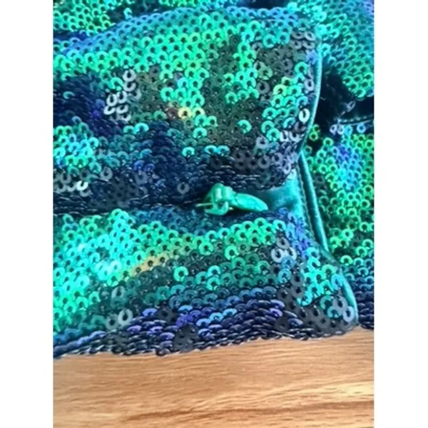 House of CB Cristobal Iridescent Sequin Mini Dress Green Blue Medium - Image 12