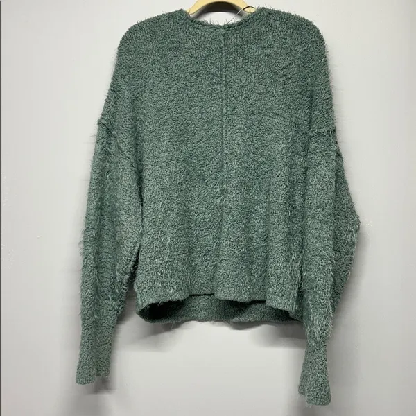 Free People Icing V Pullover Sweater L Green Fuzzy Oversized V Neck Boho - Image 7