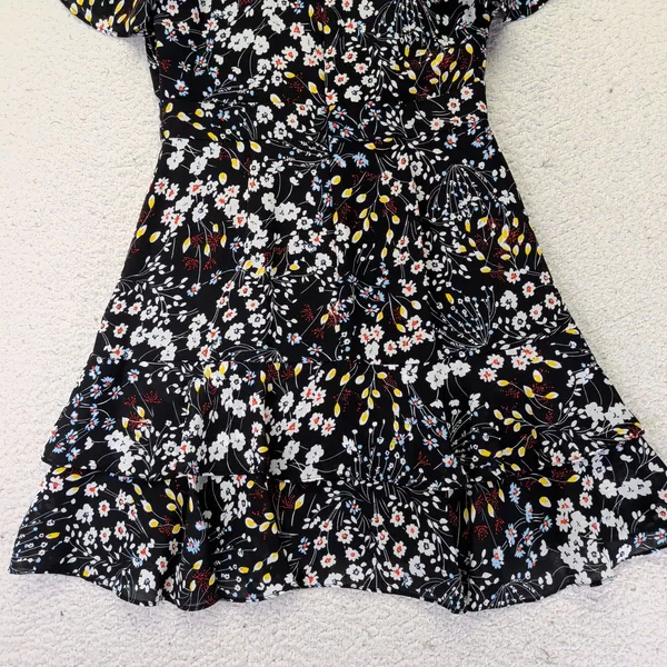 Parker Womens Floral V-Neck Flutter Sleeve Tiered Mini Dress‎ Black Small - Image 9