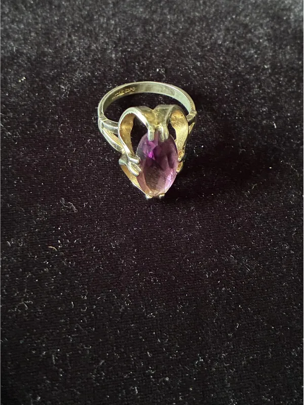 Vintage Joseph Esposito 14k GEP Purple Marquis Crystal Ring - Image 7