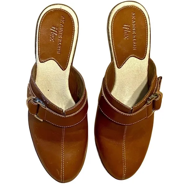 Anne Klein iflex Santo Medium Brown Leather Slip On Mules Heel - Image 3