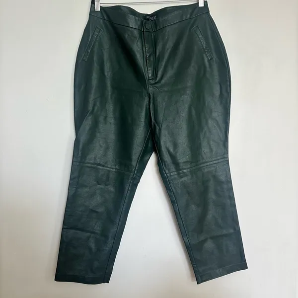 ELOQUII Women’s classic Fit Slim Green Faux Leather Ankle Dress Pants - Image 4