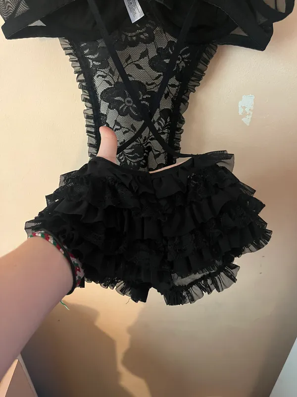 Body Rage Black Lace Ruffle Lingerie One Piece Bodysuit - Image 5