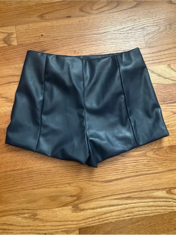 Black Faux Leather High-Waist Women's Shorts small - Image 2