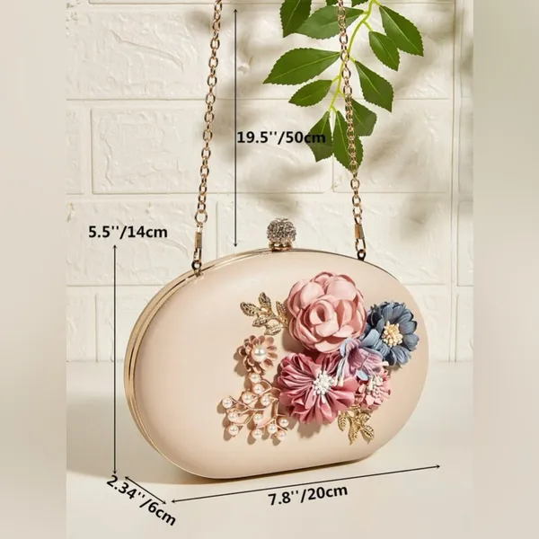 Floral Clutch Evening Bag with Rhinestone Opening - Image 11
