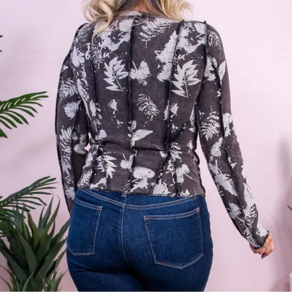 Oli & Hali Bohemian Cotton Ribbed Foliage Washed Brown Long Sleeve size medium - Image 4