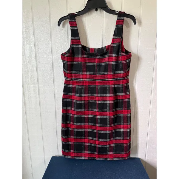 Copper Key Red Black Plaid Wool Blend Square Neck Mini Dress Medium NWT - Image 4