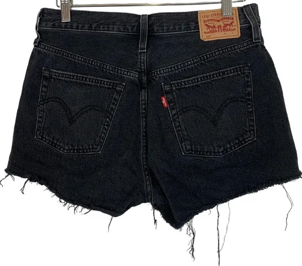 Levis 501 High Waist Cut Off Jean Shorts Size 29 Black - Image 2