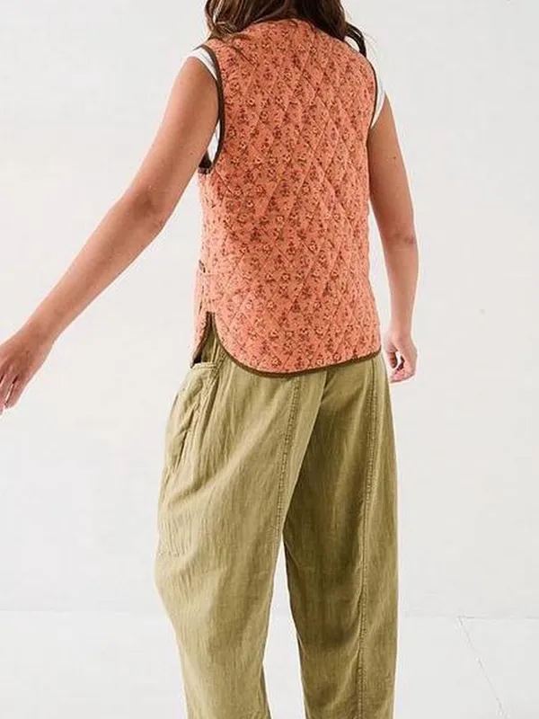 Free People Quilted Floral Peach Tie-Front Vest - Image 7