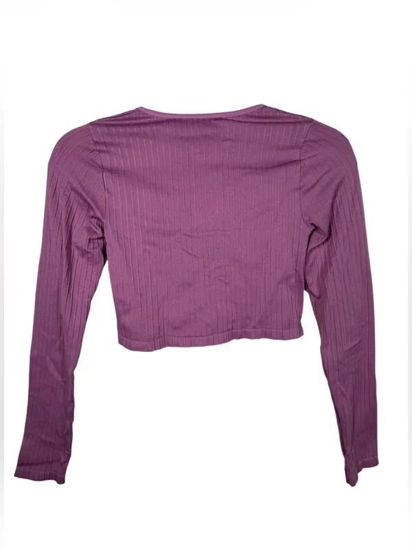 Anthropologie‎ Velvet Ribbed Cropped Cardigan Top Pink Snap Front XXS XS - Image 4