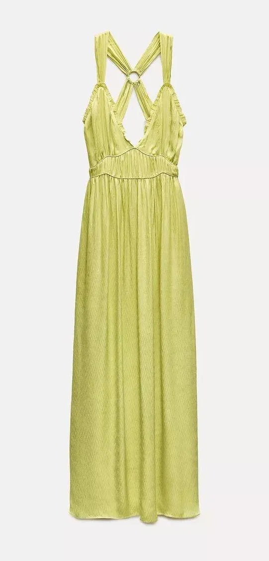 Zara maxi long bohemian lime lemon yellow summer wedding vacation casual - Image 13