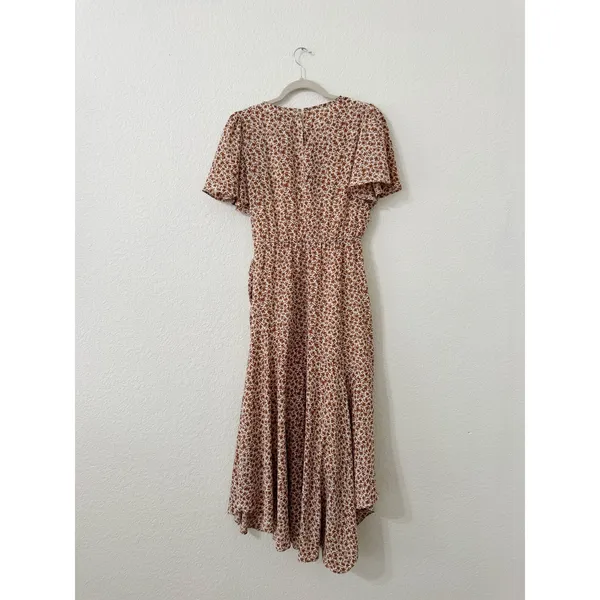 Wishlist Apparel Cream Rust Floral Flutter Sleeve Midi Dress M - Image 2