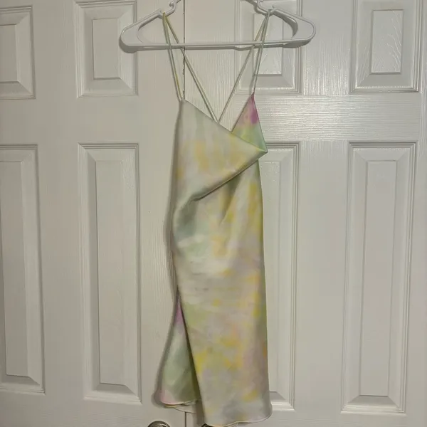 Zara Tie Dye Print Mini Satin Dress Backless Spaghetti Straps - Image 2
