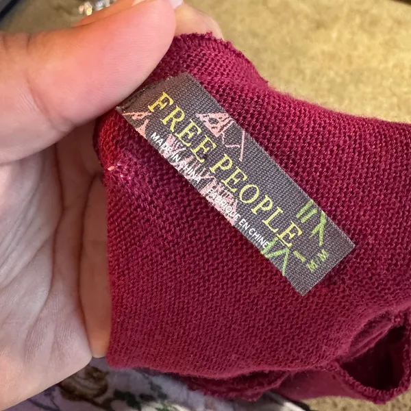 Free People Berry Wine Crochet Lace Trim Thermal Top Long Sleeve Women Medium - Image 4