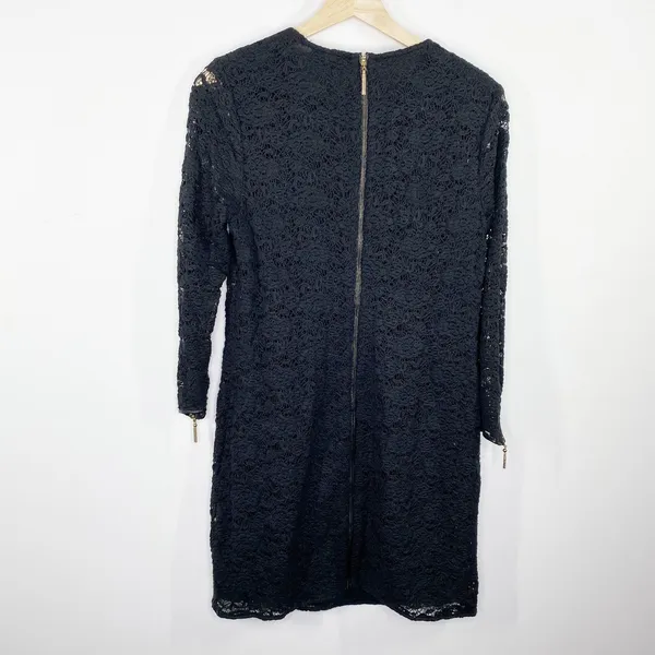 Juicy Couture Black Lace Long Sleeve Back Zip Sheath Dress‎ Womens Size Medium M - Image 3