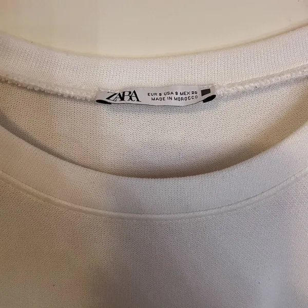Zara Crew Neck Long Sleeve Light Weight Crop Sweater Top Blouse White Size Small - Image 2