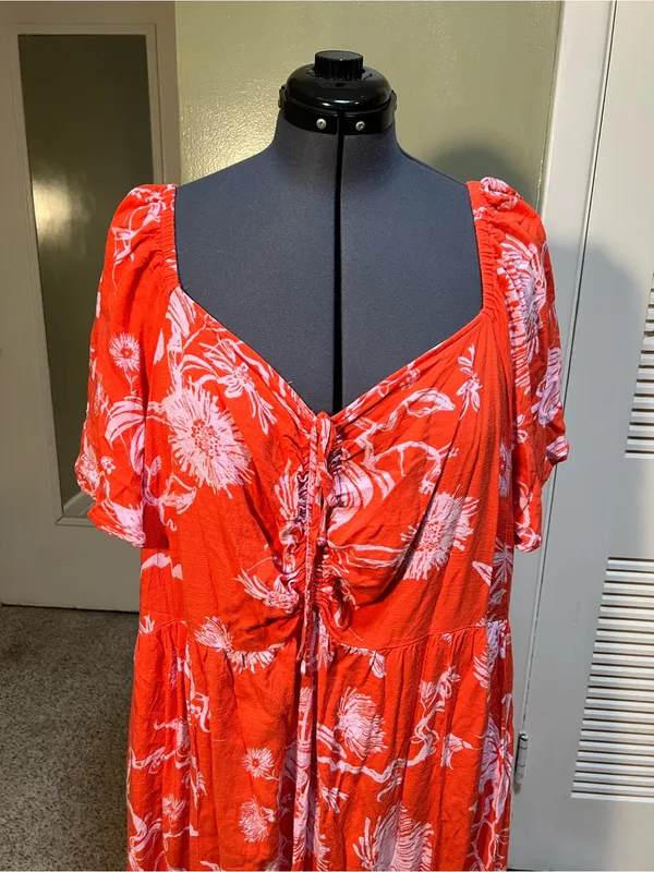 Ava & Viv Women’s Plus Size 3X Maxi Dress Orange Light Purple Floral Sweetheart - Image 4