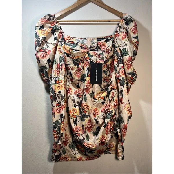 Pretty Little Thing Mini Dress 4 Multi Floral bodycon boho preppy festival NWT - Image 2