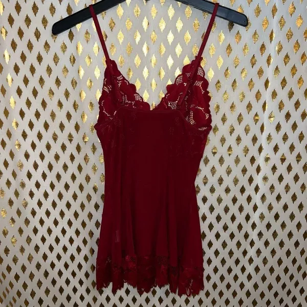 Red lingerie lacy lace slip sling skirt babydoll dress size S - Image 5