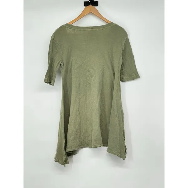 Free People Green Shark‎ Bite Raw Hem Top Size XS Grunge Lagenlook Boho - Image 2