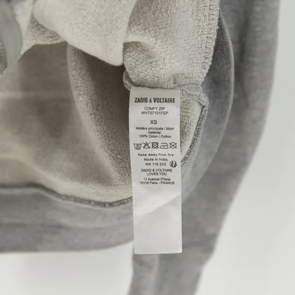 Zadig And Voltaire Comfy Zip Cotton Terry Lined Full Zip Skull Jacket Gray XS - Image 3