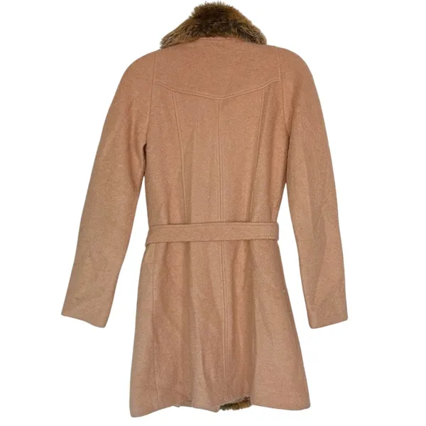 Anthropologie Elevenses Divna Wool Coat Faux Fur Collar & Trim Size 0 Blush Pink - Image 5