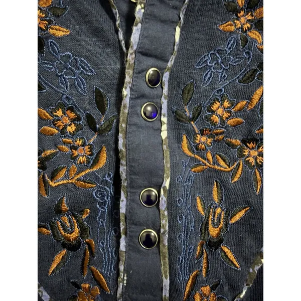 Free People Sundance Kid Embroidered Western Henley Top Navy Women's‎ Size XS - Image 9