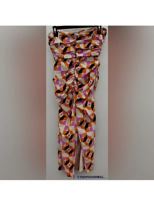 By Anthropologie Printed Strapless Slim Ruched Geometric Midi Dress - Image 6