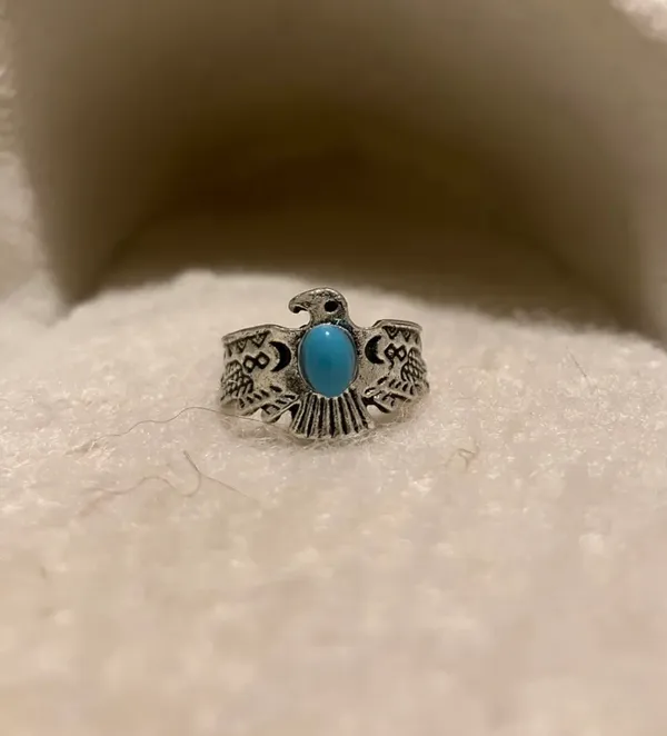 Turquoise Bohemian Style Eagle Ring Silver Size none - Image 3