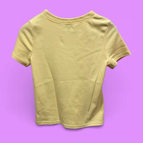Breckenridge Cute crochet collar buttercup yellow cotton blend top classic basics pastel - Image 4