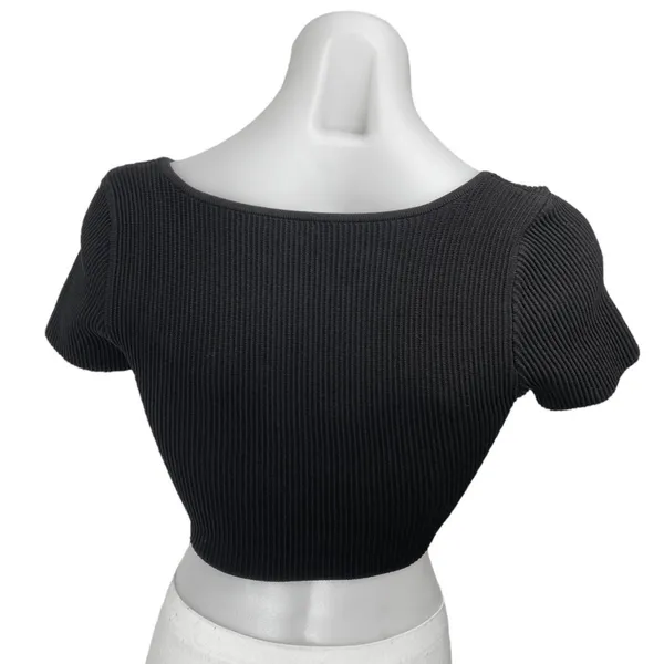 Aritzia Babaton Black Short Sleeve Ribbed Knit Square Neck Tee Crop Top Size S - Image 2