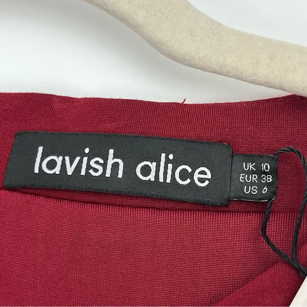 Lavish Alice Ruby Long‎ Sleeve Ponte Midi Dress Burgundy Womens US Size 6 NEW - Image 4