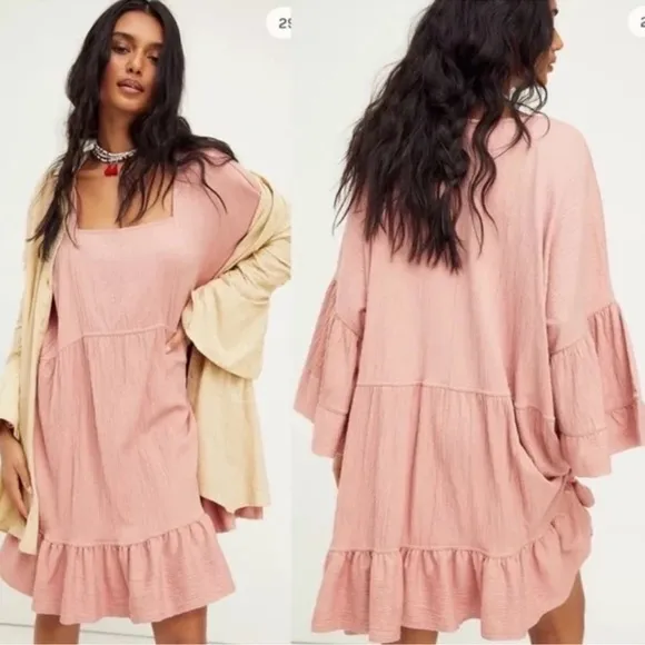 FREE PEOPLE BEACH El Mar Flare‎ Sleeve Mini Dress Size Medium - Image 2