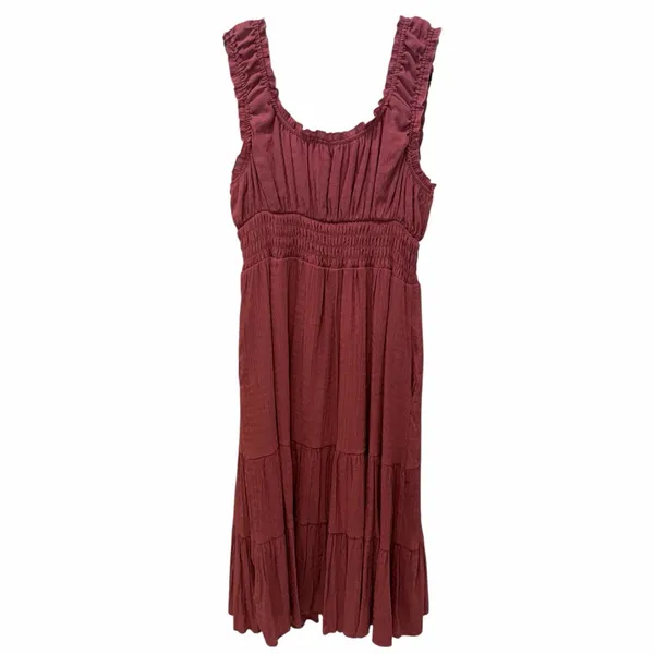 Mauve Smocked Tiered Midi Dress - Boho Romantic Ruffle Cap Sleeve Dream Medium - Image 6