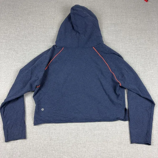 Lululemon Hoodie Womens 10 Blue Lightweight Cropped Pullover Raglan Logo Top - Image 8