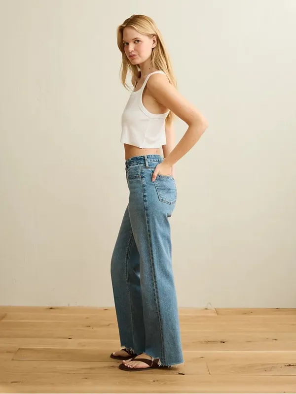 American Eagle AE Curvy High Waisted Stovepipe Jean Raw Hem Size 2 Long - Image 3