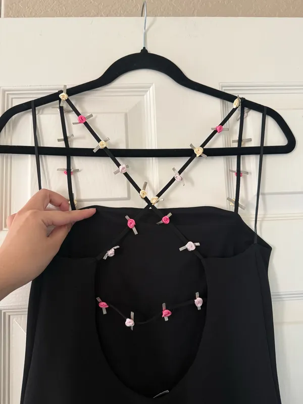 BNWT Zara Black Strechy Pink Floral Strap Dress - Image 6