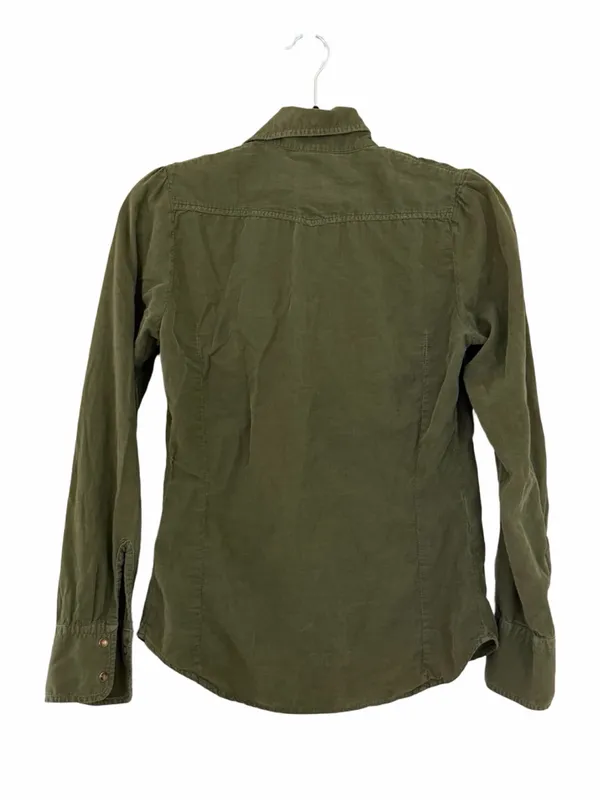 LACOSTE Corduroy Military Green Button Down Shirt Sz 34 - Image 3