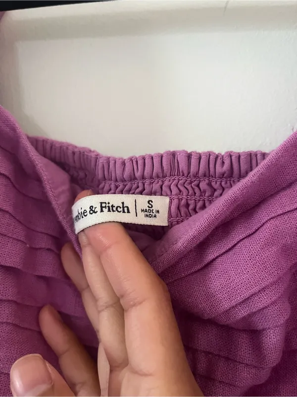 Abercrombie Purple Linen Blend Babydoll Puff Sleeve Mini Dress Small Coastal - Image 7